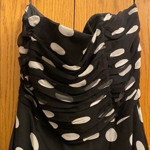 Strapless black and white polka dot dress